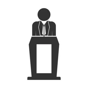Flat icon, lecturer behind the podium with microphone, for web design. Stock Illustration