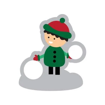 Flat icon with long shadow child playing in snow Stock Illustration