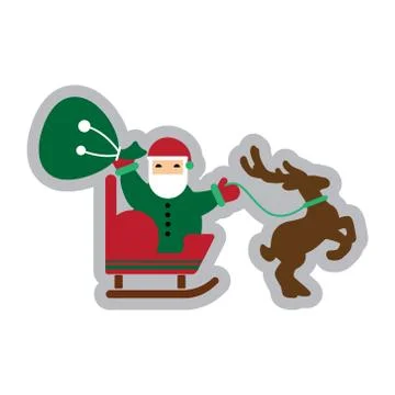 Flat icon with long shadow Santa Claus in sleigh reindeer Stock Illustration
