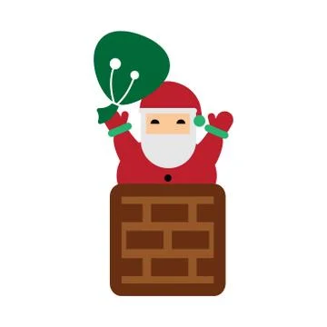 Flat icon with long shadow Santa Claus in chimney Stock Illustration