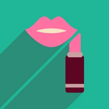 Flat icon with long shadow women lips lipstick Stock Illustration