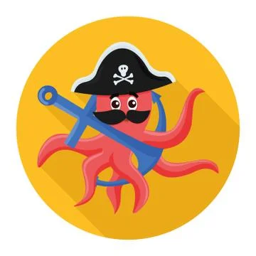 Flat icon octopus pirate Stock Illustration