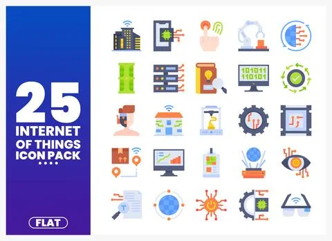 Flat icon pack illustrating Internet of Things concepts with technology and.. Stock Illustration