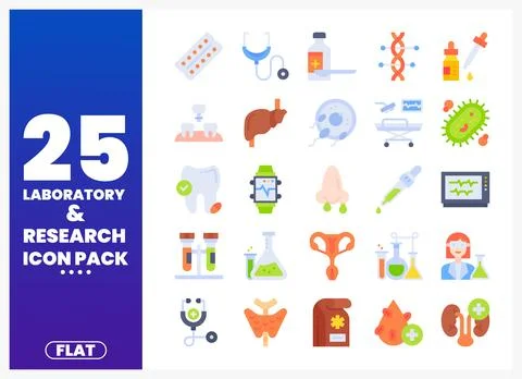 A flat icon pack for laboratory and research with medical and science symbols Stock Illustration