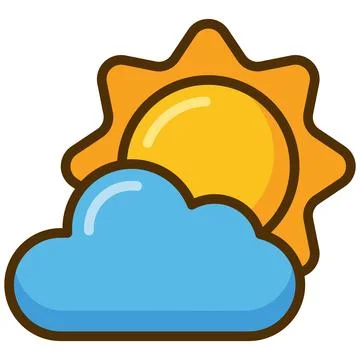 Flat icon of partly cloudy weather forecast with sun and blue cloud. Stock Illustration