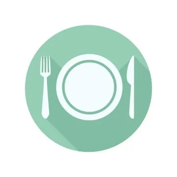 Flat icon of the plate fork and knife Stock Illustration