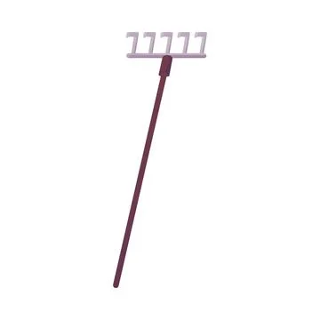 Flat icon of rake with wooden handle. Equipment for soil cultivation. Illustration