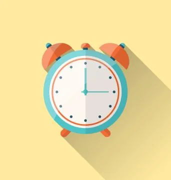 Flat icon of retro alarm-clock with long shadow 스톡 일러스트