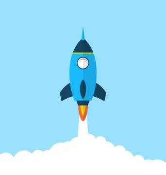 Flat icon of rocket with long shadow style, startup concept Stock Illustration