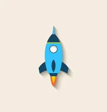 Flat icon of rocket with long shadow style Stock Illustration