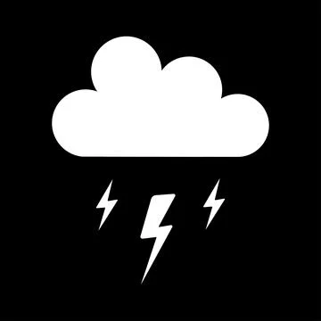 Flat icon of a running horoscope cloud with lightning on a black background Stock Illustration