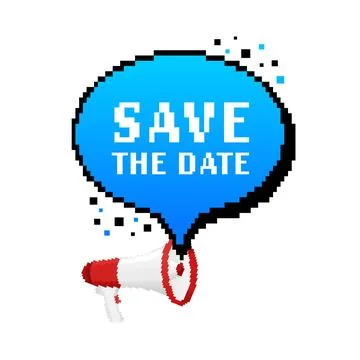 Flat icon with save the date on white background. Pixel style illustration Stock Illustration