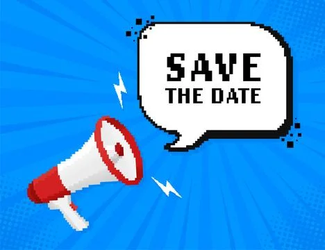Flat icon with save the date on white background. Pixel style illustration 스톡 일러스트