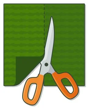 Flat icon with scissors cutting green material Stock Illustration