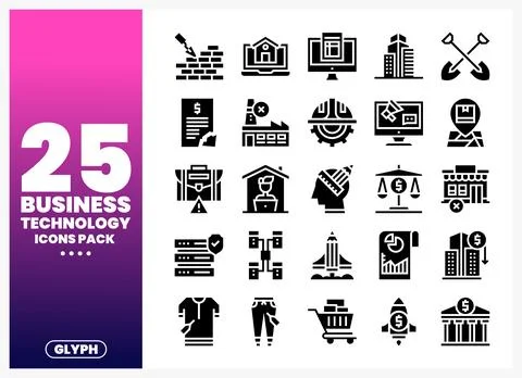 Flat icon set for business technology. Stock Illustration