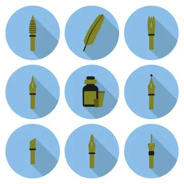 Flat icon set for calligraphy Stock Illustration