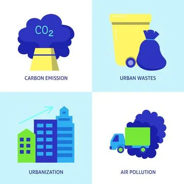 Flat icon set - causes of climate change Stock Illustration