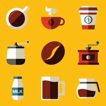 Flat icon set. Coffee 库存插图