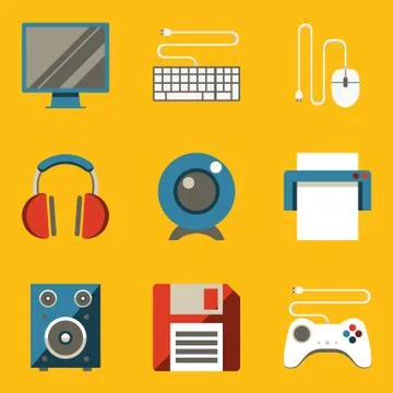 Flat icon set. Computer Stock Illustration