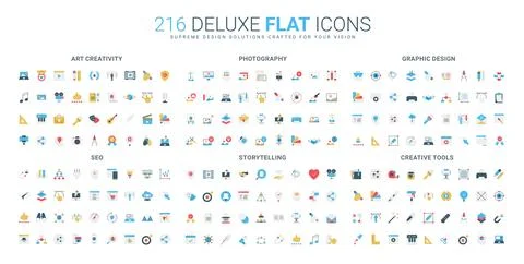 Flat Icon Set for Design Creativity Tools Stock Illustration