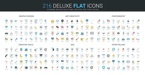 Flat Icon Set for Design Creativity SEO Storytelling Stock Illustration