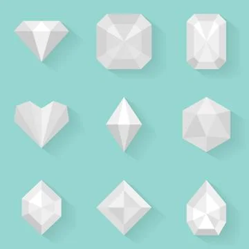 Flat icon set. Diamond. White style Stock Illustration