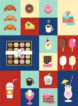 Flat Icon Set for Different Sweet for Confectionery Business Stock-Illustration