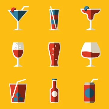 Flat icon set. Drink. Cocktail Stock Illustration