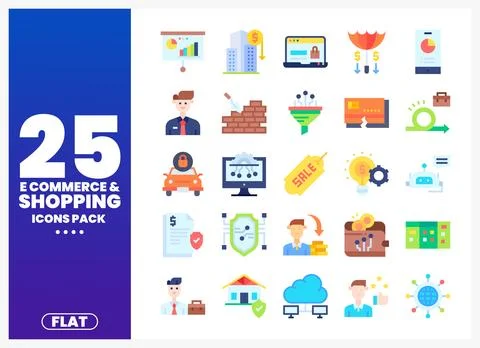 Flat icon set for e-commerce and shopping. showcasing various business and .. Stock Illustration