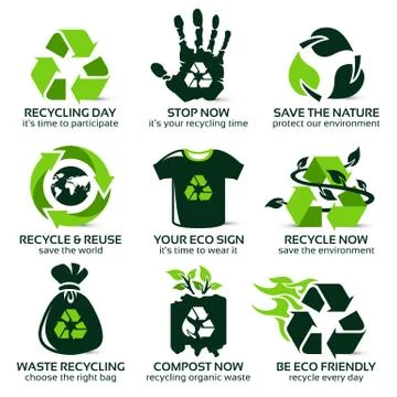 Flat icon set for eco friendly recycling Stock Illustration