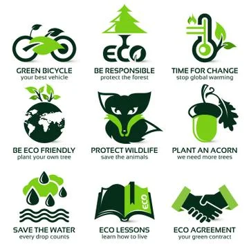 Flat icon set for eco friendly environment Stock Illustration
