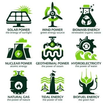 Flat icon set for eco friendly alternative energy sources Stock Illustration