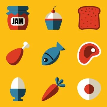 Flat icon set. Food Stock Illustration
