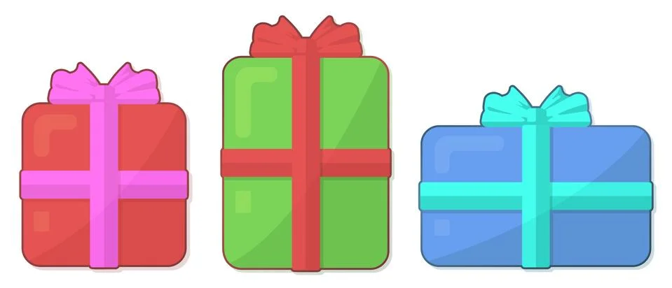 Flat icon set with gift boxes on white background Stock Illustration