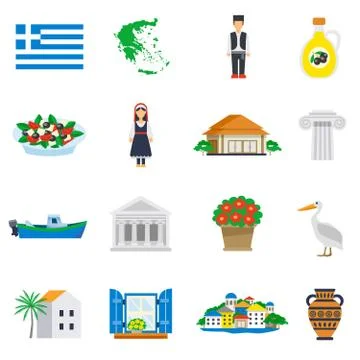 Flat Icon Set Greece 스톡 일러스트