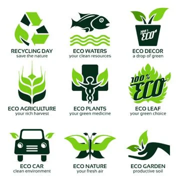 Flat icon set for green eco nature Stock Illustration
