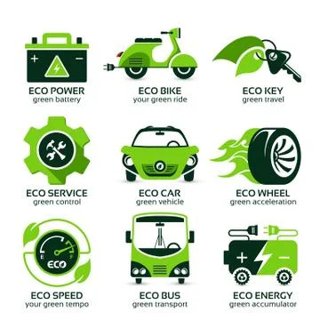 Flat icon set for green eco urban traffic Stock Illustration