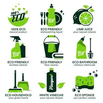 Flat icon set for green eco cleaning Stock Illustration