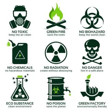 Flat icon set for green eco industry Stock Illustration
