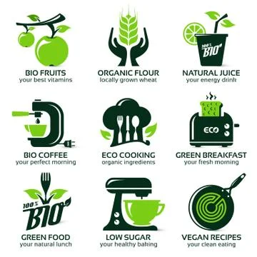 Flat icon set for green eco kitchen Stock Illustration