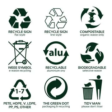 Flat icon set for green eco packaging Stock Illustration
