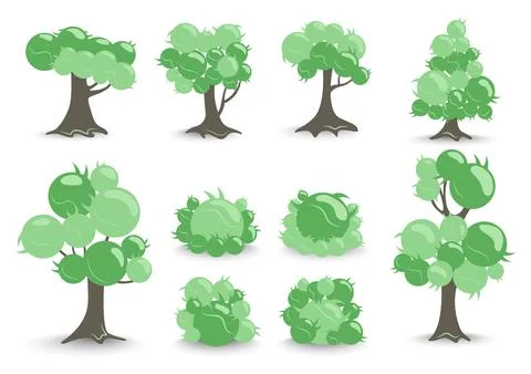 Flat icon set of green trees and shrubs in the shape of an air bubble vector Stockillustratie
