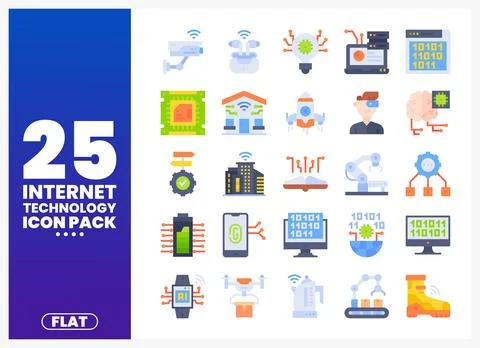 Flat icon set of internet technology elements for design. Stock Illustration