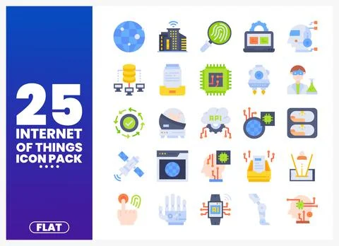 Flat icon set for Internet of Things technology with diverse symbols. Colle.. 库存插图