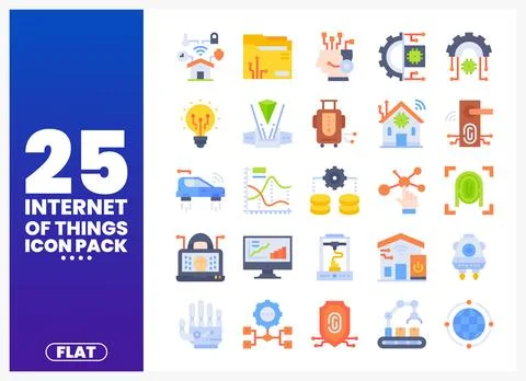 Flat icon set for Internet of Things on white background Stock Illustration
