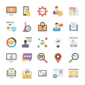 Flat Icon Set Of Media and Advertisement Stock Illustration