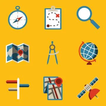 Flat icon set. Navigation Stock Illustration