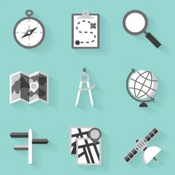 Flat icon set. Navigation. White style Stock Illustration