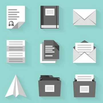 Flat icon set. Paper 2. White style Stock Illustration