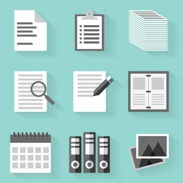 Flat icon set. Paper. White style Stock Illustration